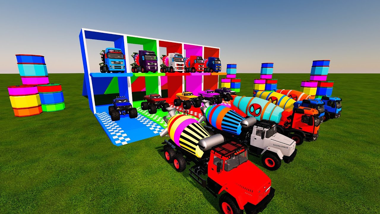 Giant CRUSHER DOZER Mack Truck Eater VS Cars Lightning McQueen Escape Monster Farming Simulator 22 !