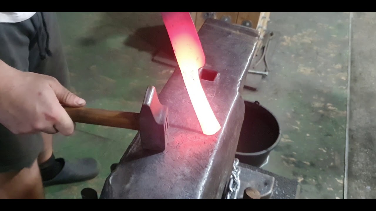 Forged kitchen knife from car bearing. Full process.