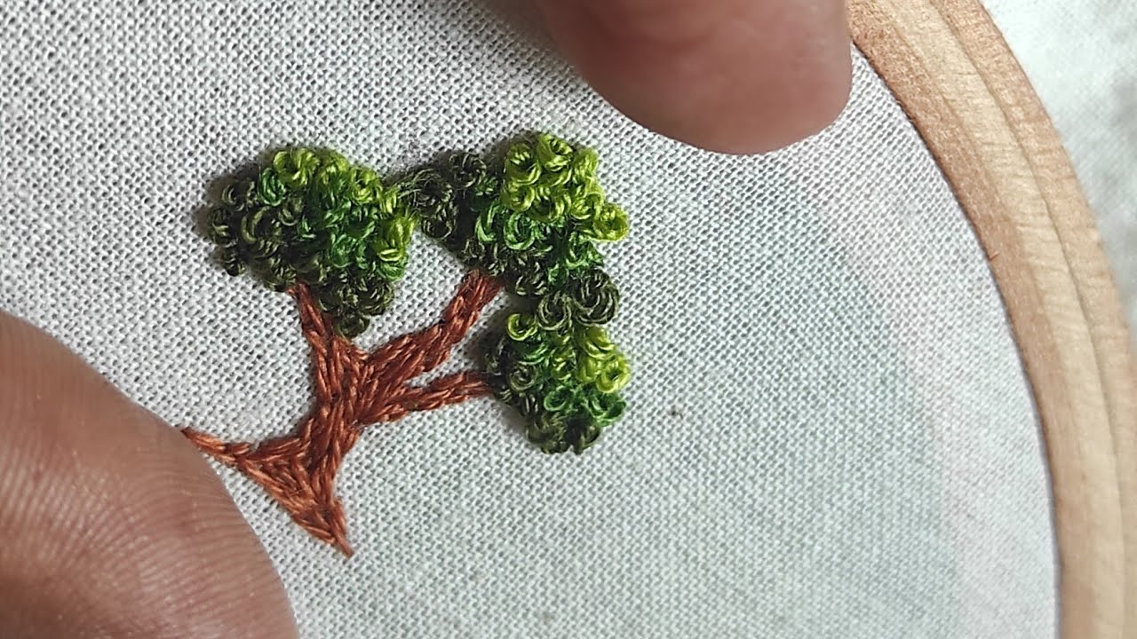 Tree Hand Embroidery tutorial for beginners using with back stitch and French knots