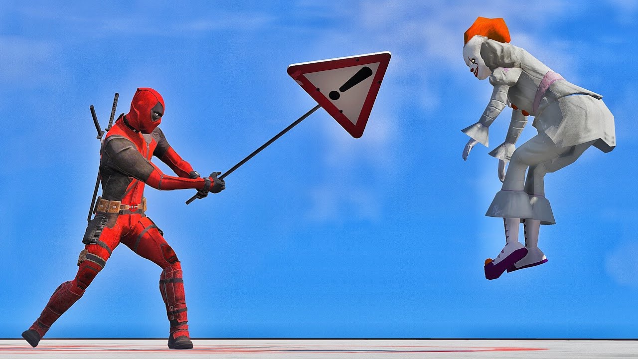 Deadpool Goes Crazy with a Road Sign | GTA 5 Ragdoll Physics