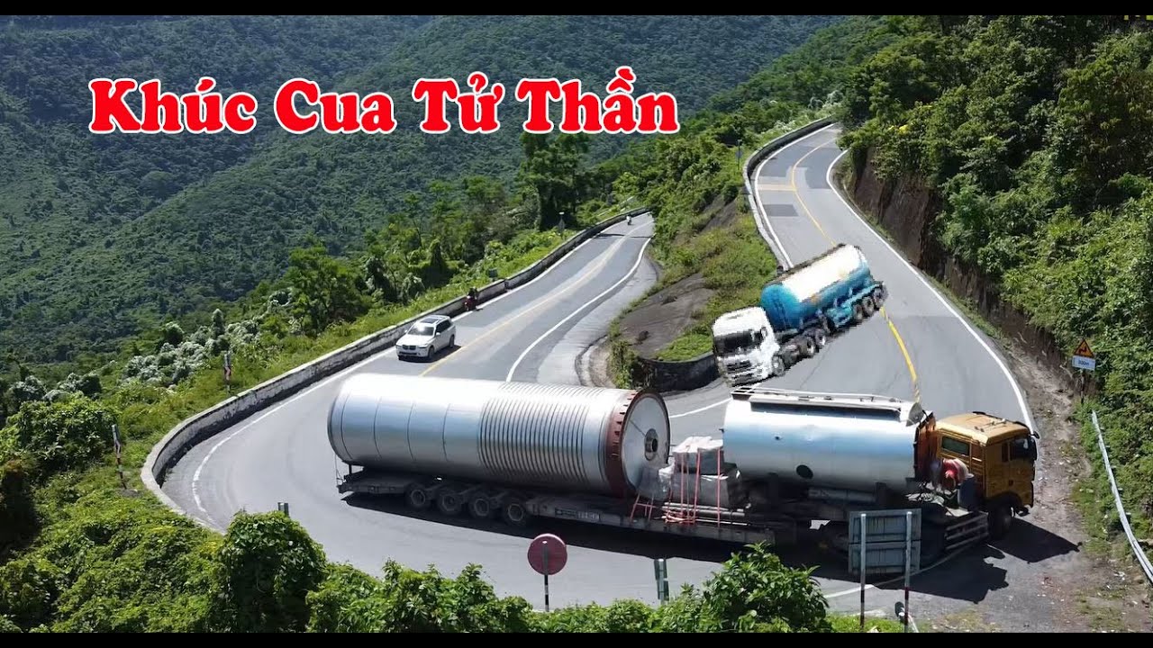 Gay Cấn, Gặp Xe Đầu Kéo Hạng Nặng  Bẻ Cua Cực Gấp Trên Đỉnh Đèo Hải Vân