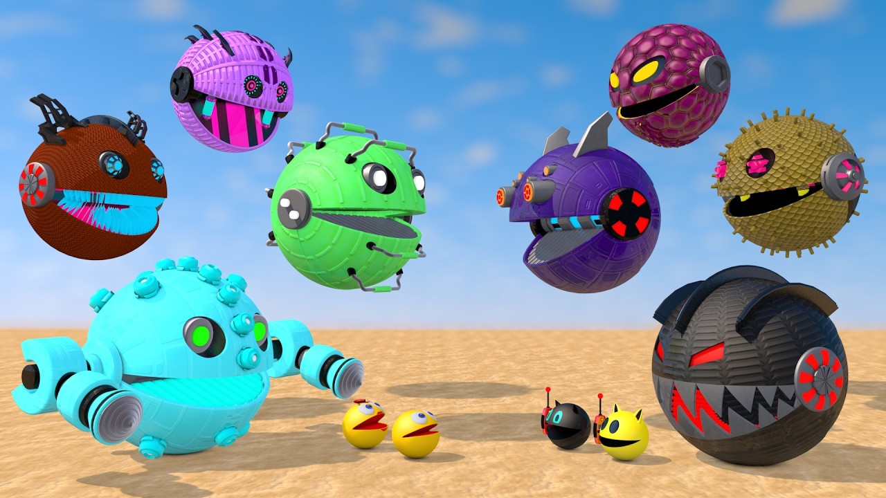 Динамика столкновений роботов PACMAN 3D | Физическая симуляция в Cinema 4D