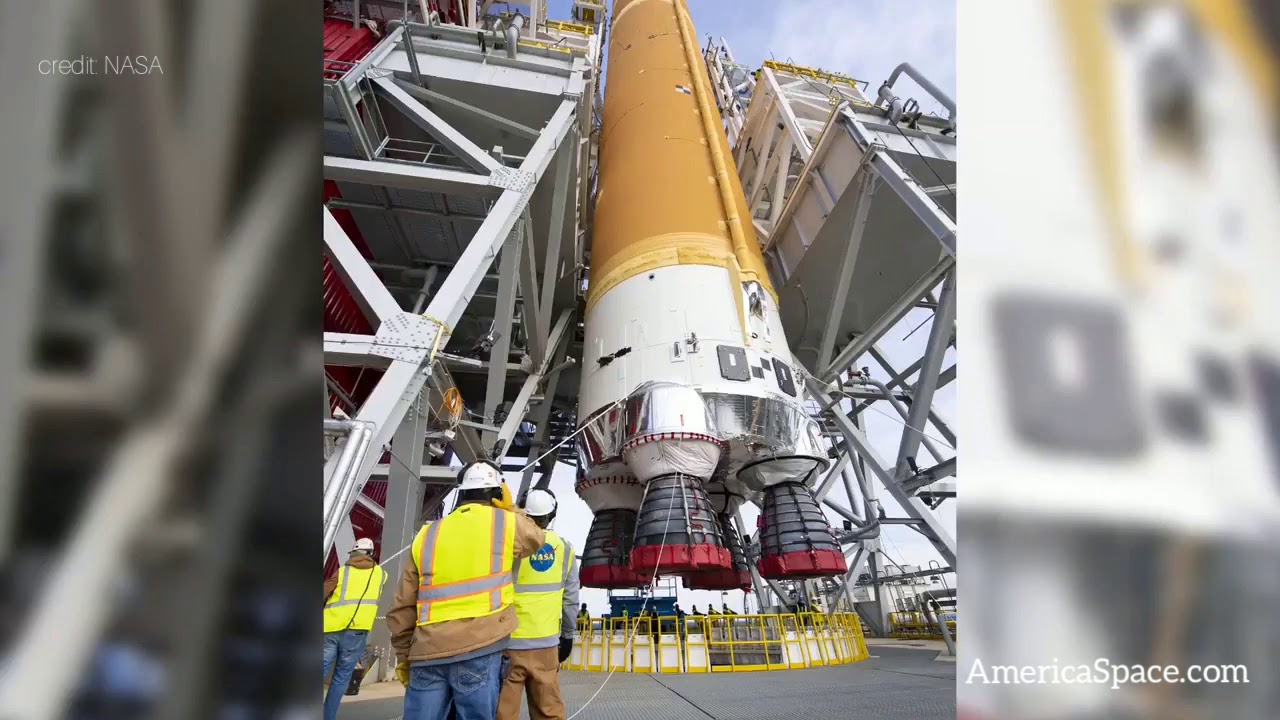 First SLS Moon Rocket Installed for Test Firing