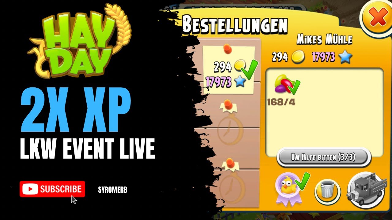 LVL UP! LEVEL 298+ Hay Day 2x XP LKW EVENT LIVESTREAM | CC: SyromerB