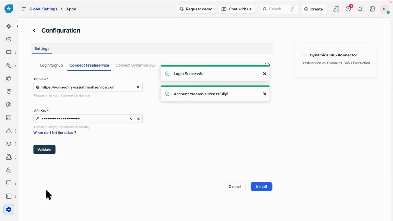 Freshservice - Microsoft Dynamics 365 Konnector App