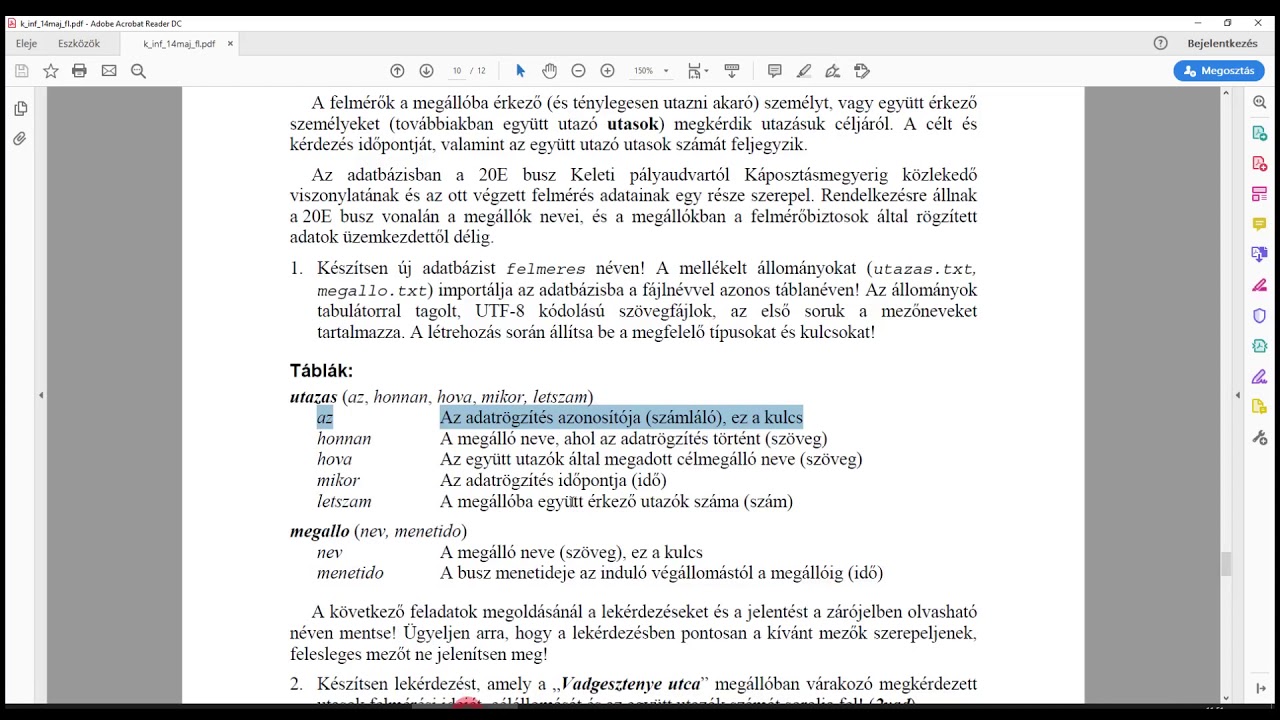 Informatika érettségi középszint 2014 május adatbázis-kezelés