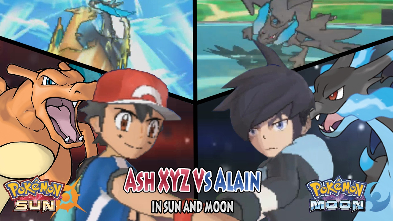 Pokemon Sun and Moon: Kalos Ash Vs Alain (Ash Charizard Vs Mega-Charizard X)
