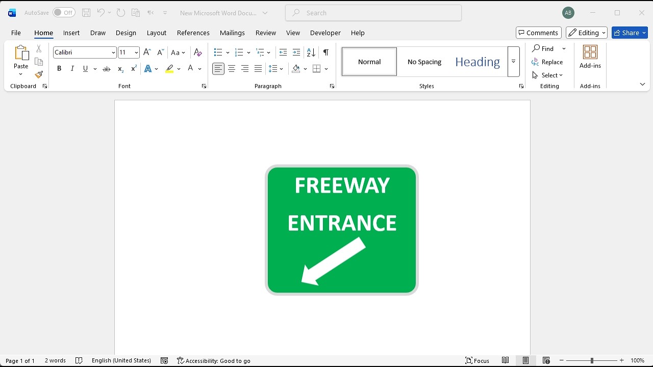 How to create FREEWAY ENTRANCE sign in word