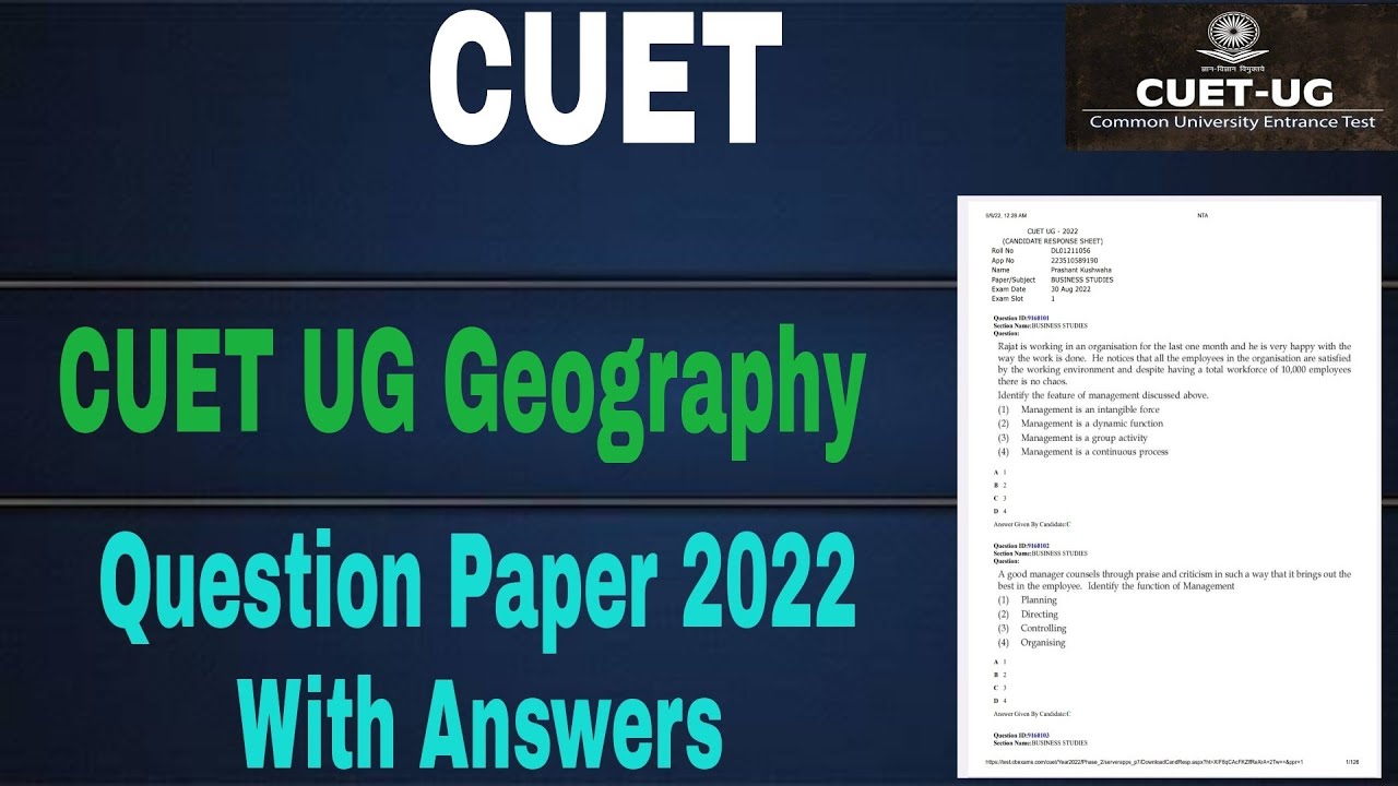 CUET UG Geography Questions paper 2022 | cuet geography/geology test paper previous year