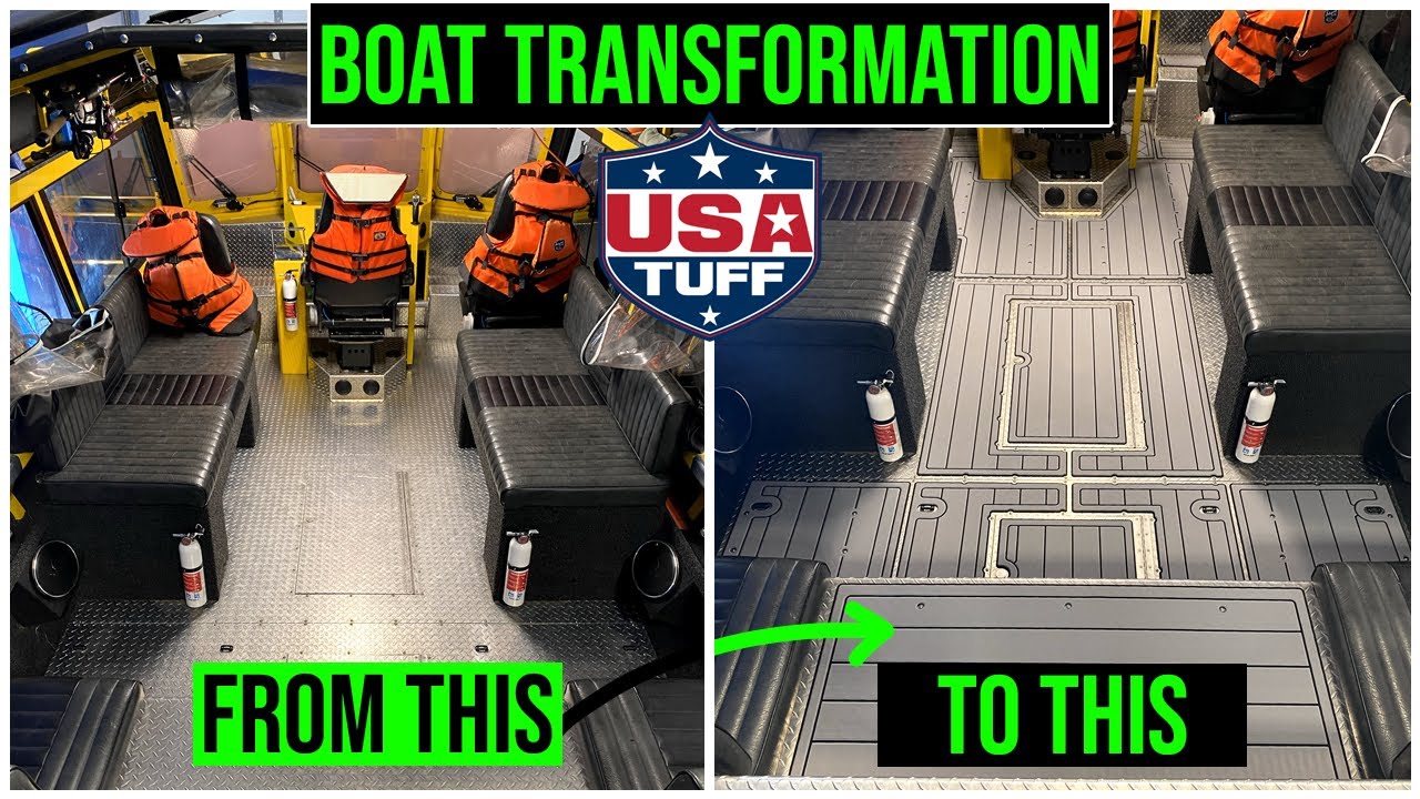 24' Twin Jet Boat Liberty Series | Diamond Plate Decking Genuine SeaDek Installation by USATuff