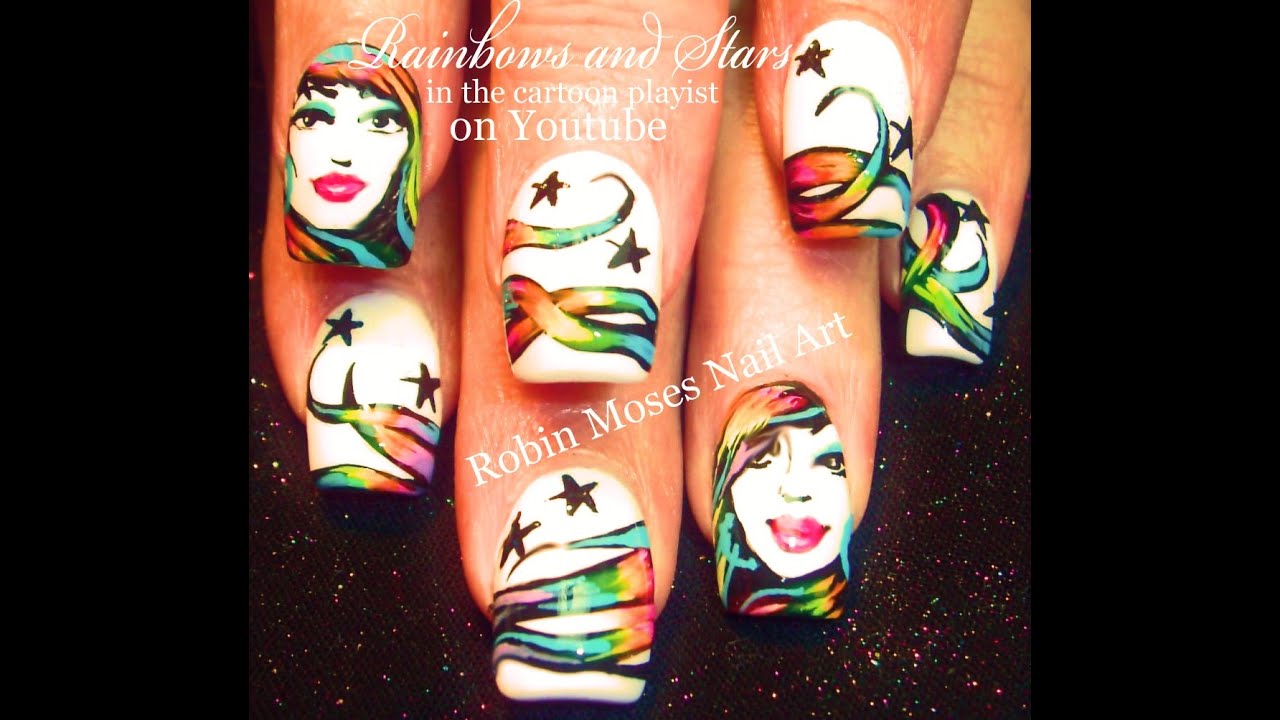 Rainbow Hair Nails | Pretty Girls with stars nail art Design Tutorial