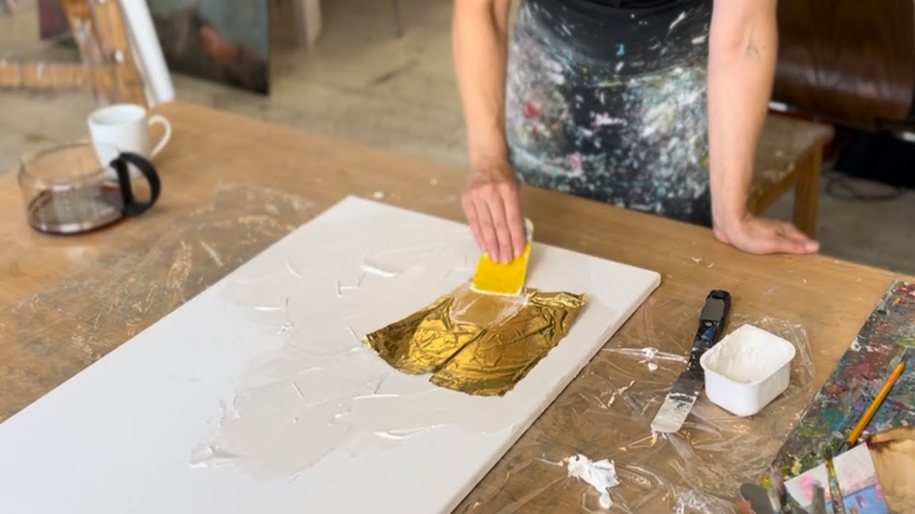 #005 Texture GOLD FOLIE + Kaffee - Wie du SIMPLE Abstrakt Malen kannst - Wunder Leben Kunst