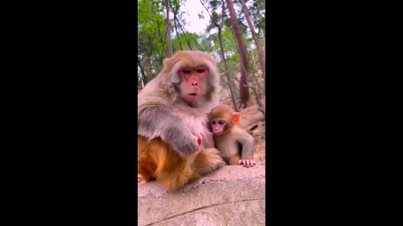 O.m.g..! Mom monkey feel scare people tries to grab her baby.
