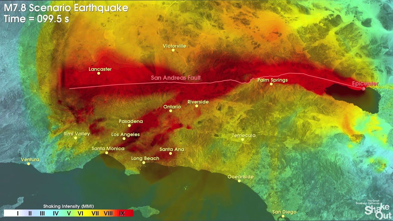Southern California Earthquake Simulation 2016 - 7.8m