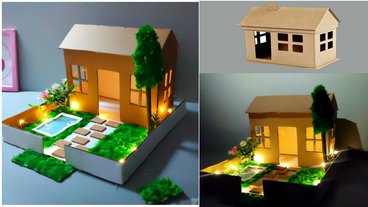 كيفية عمل مجسم منزل من الكرتون خطوة بخطوة | مجسم منزل بالكرتون| How to make a house out of cardboard