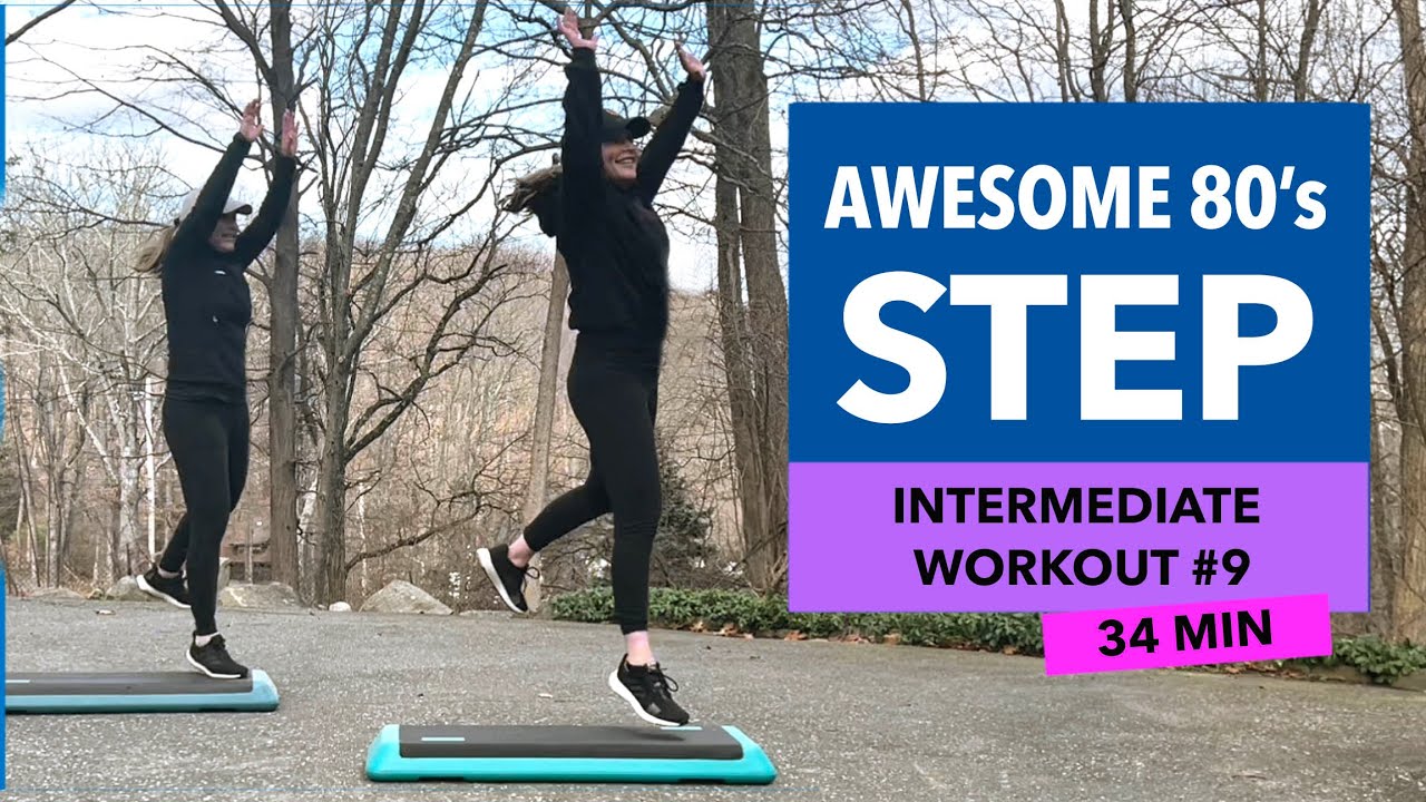 Intermediate Step Aerobics Workout #9 with my twin sister - Awesome 80's Mix! (34 MIN)