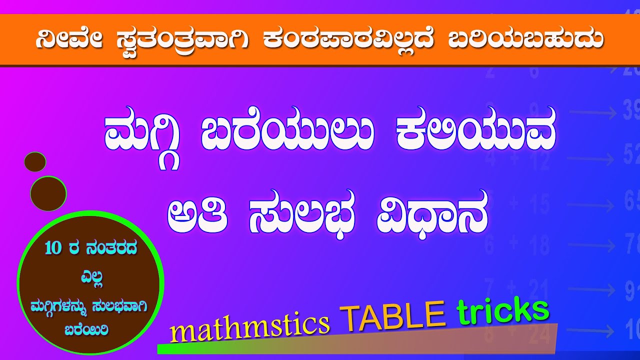 ಮಗ್ಗಿ ಬರೆಯುವ ಸುಲಭ ವಿಧಾನ | MATHAMATICS TABLE  | WRITING EASY MATHOD | Easy trick to learn table