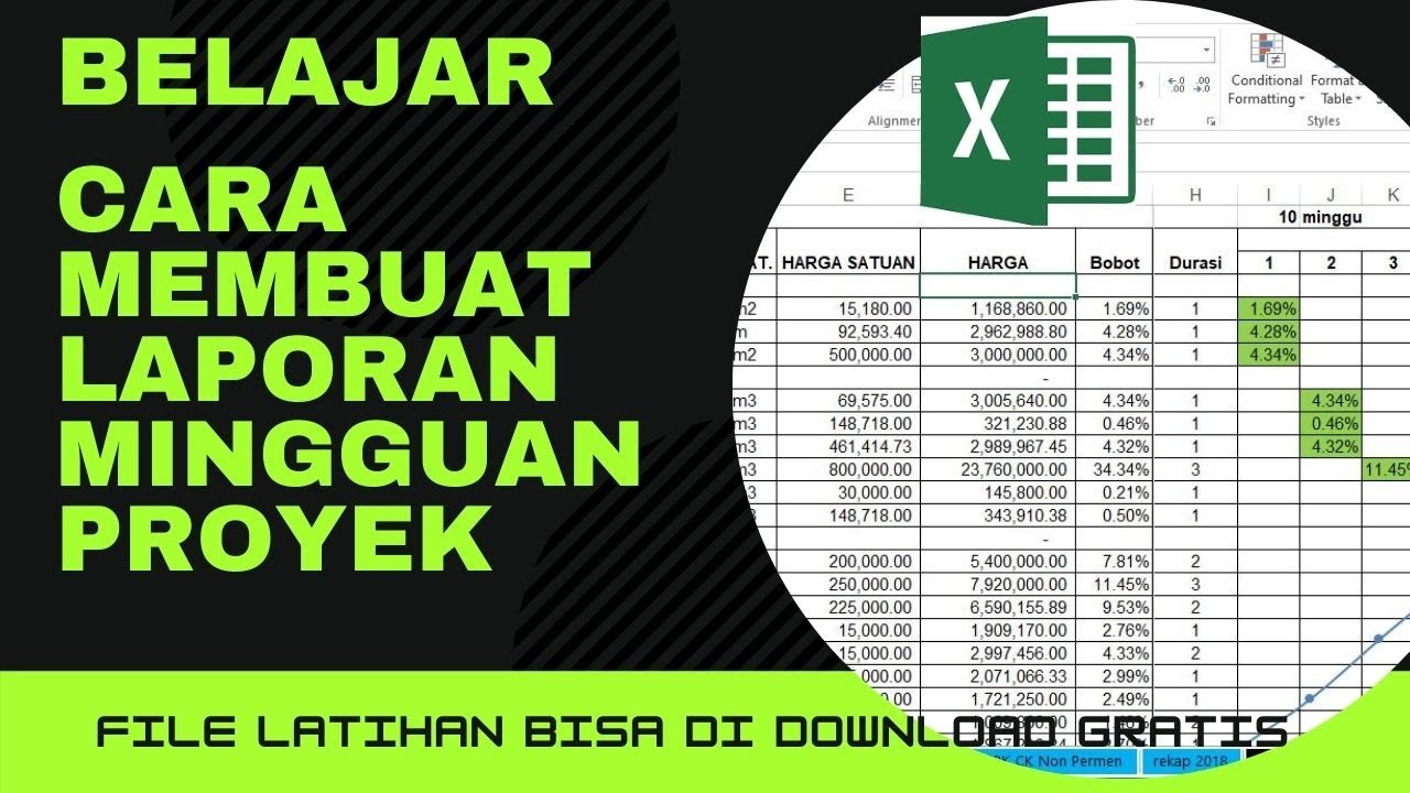Tutorial membuat progres mingguan proyek bonus file excel
