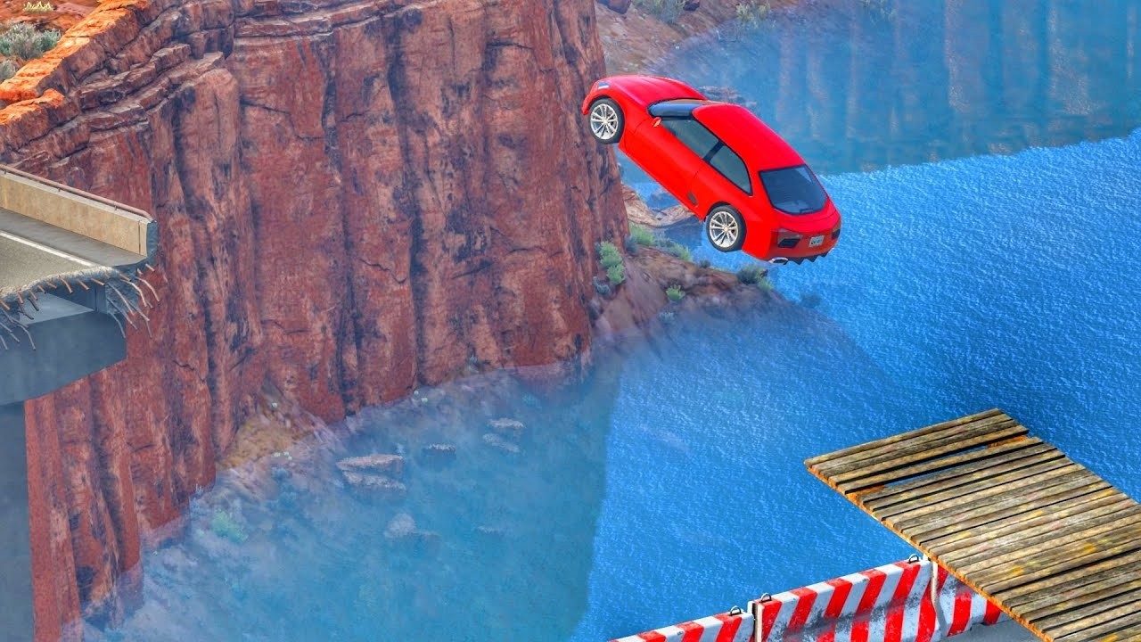 Trampoline Vs Cars Beamng drive