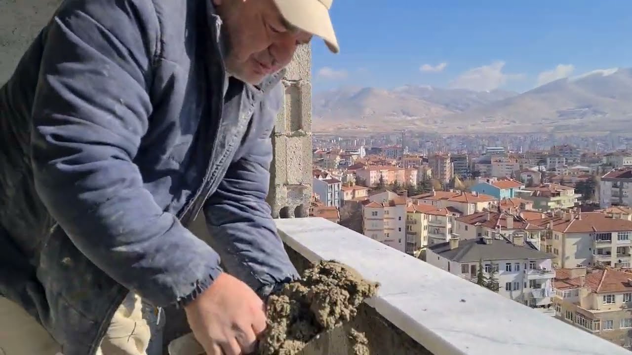 Balkon Mermer Küpeşte Uygulaması | Küpeşte Gönye Burun Kesimi | Kemalpaşa Mermeri Nasıl Görünür