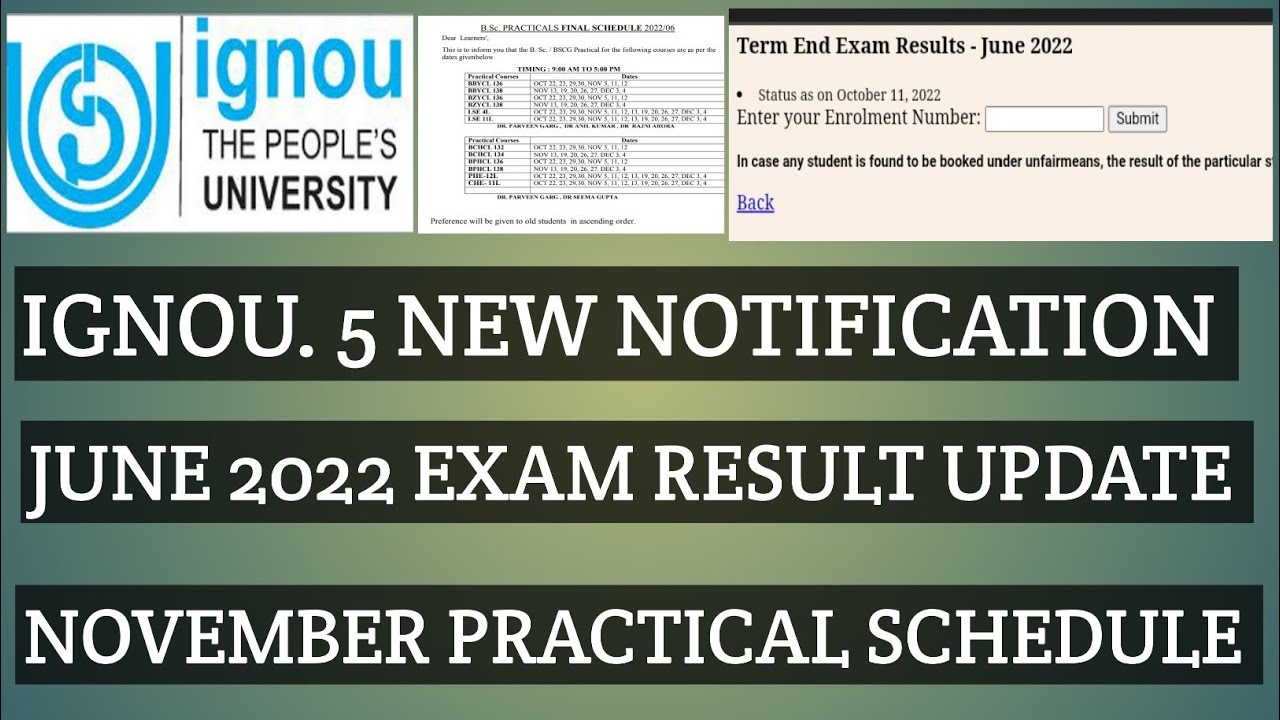 IGNOU 14th JUNE 2022 EXAM RESULT UPDATE NOVEMBER PRACTICAL SCHEDULE BSCG