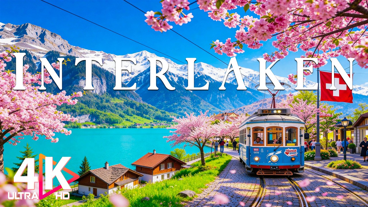 Interlaken Spring 4K 🌸 Blooming Swiss Village, Alpine Lakes & Peaceful Piano Music