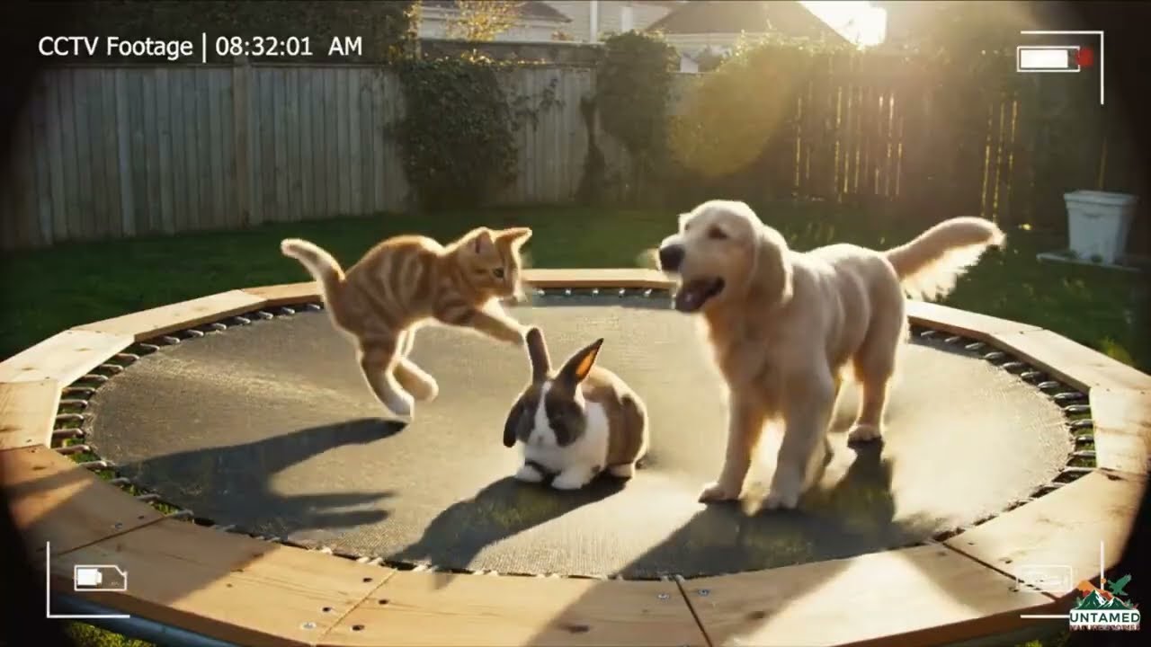 CCTV Footage Shows Baby Animals Jumping Nonstop on Handmade Trampoline 😍
