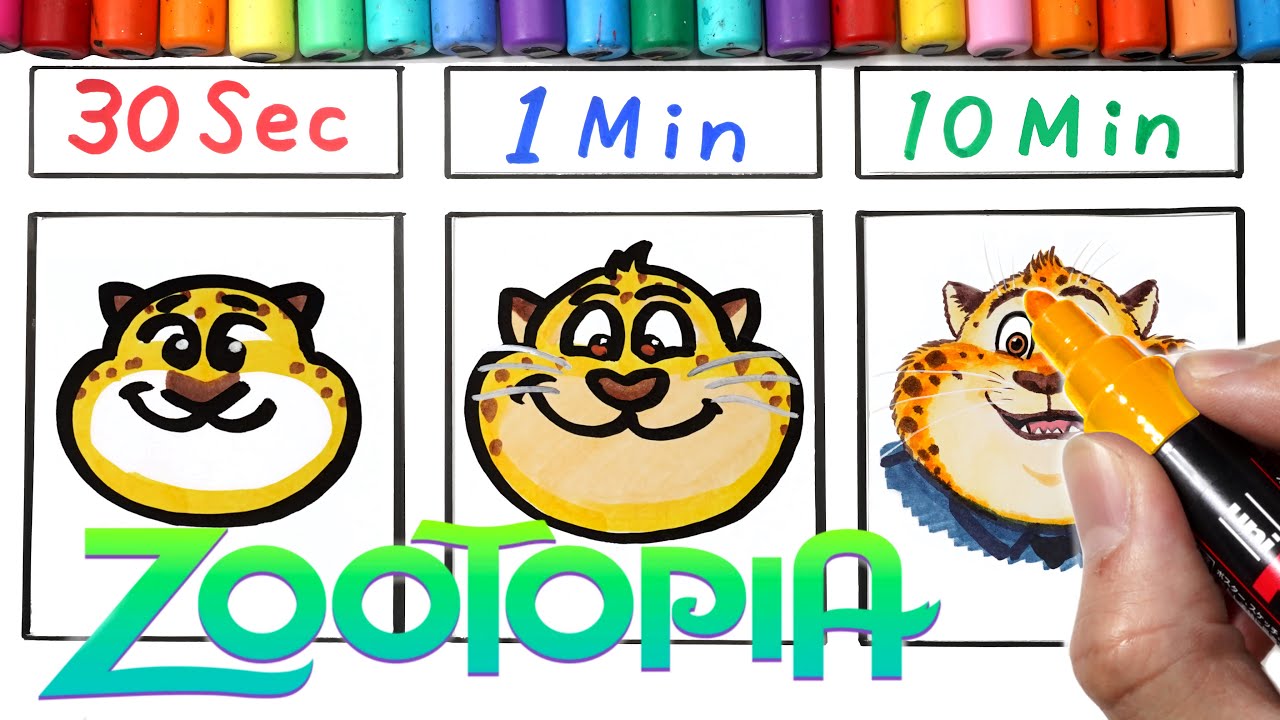Drawing Clawhauser in 30Sec.1Min.10Min(Zootopia2)