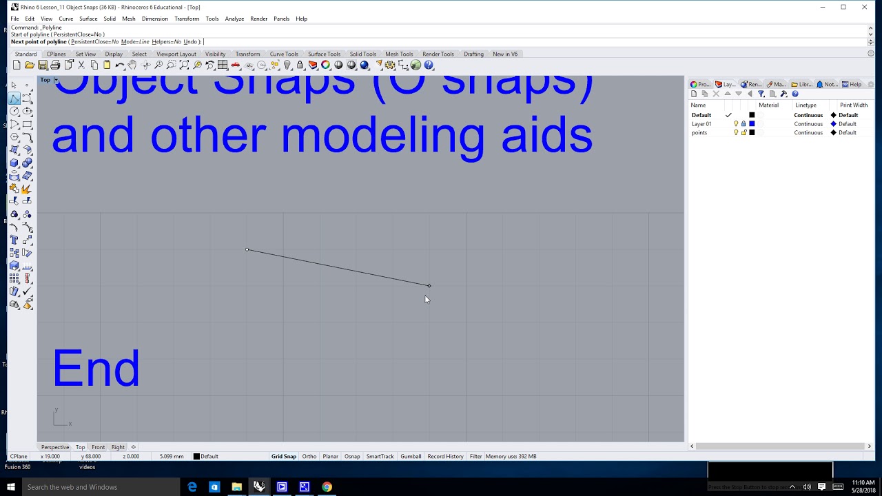 Rhino 6 Lesson 10  Object Snaps Osnaps in Rhino 6 Part 1