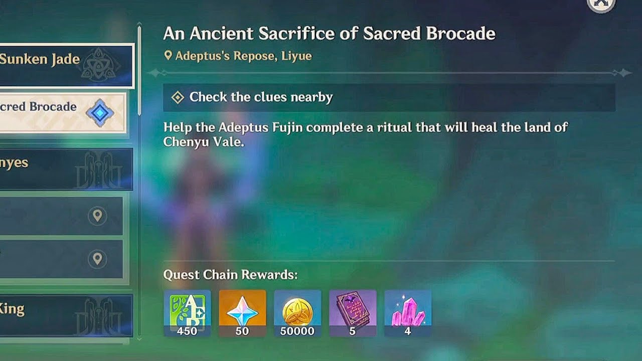 Check the clues nearby - An Ancient Sacrifice of Sacred Brocade | Genshin Impact
