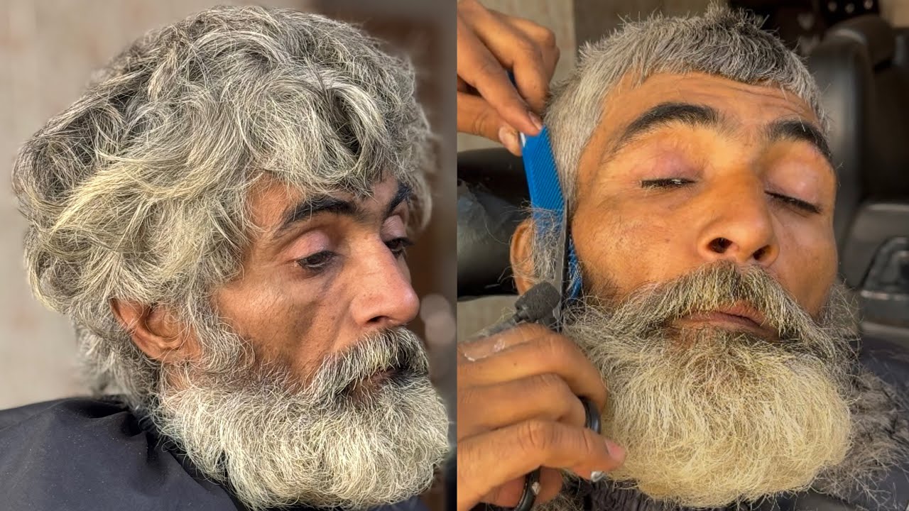 “10 MONTHS HAIR & BEARD”!! Homeless Man's INSANE Transformation | ASMR