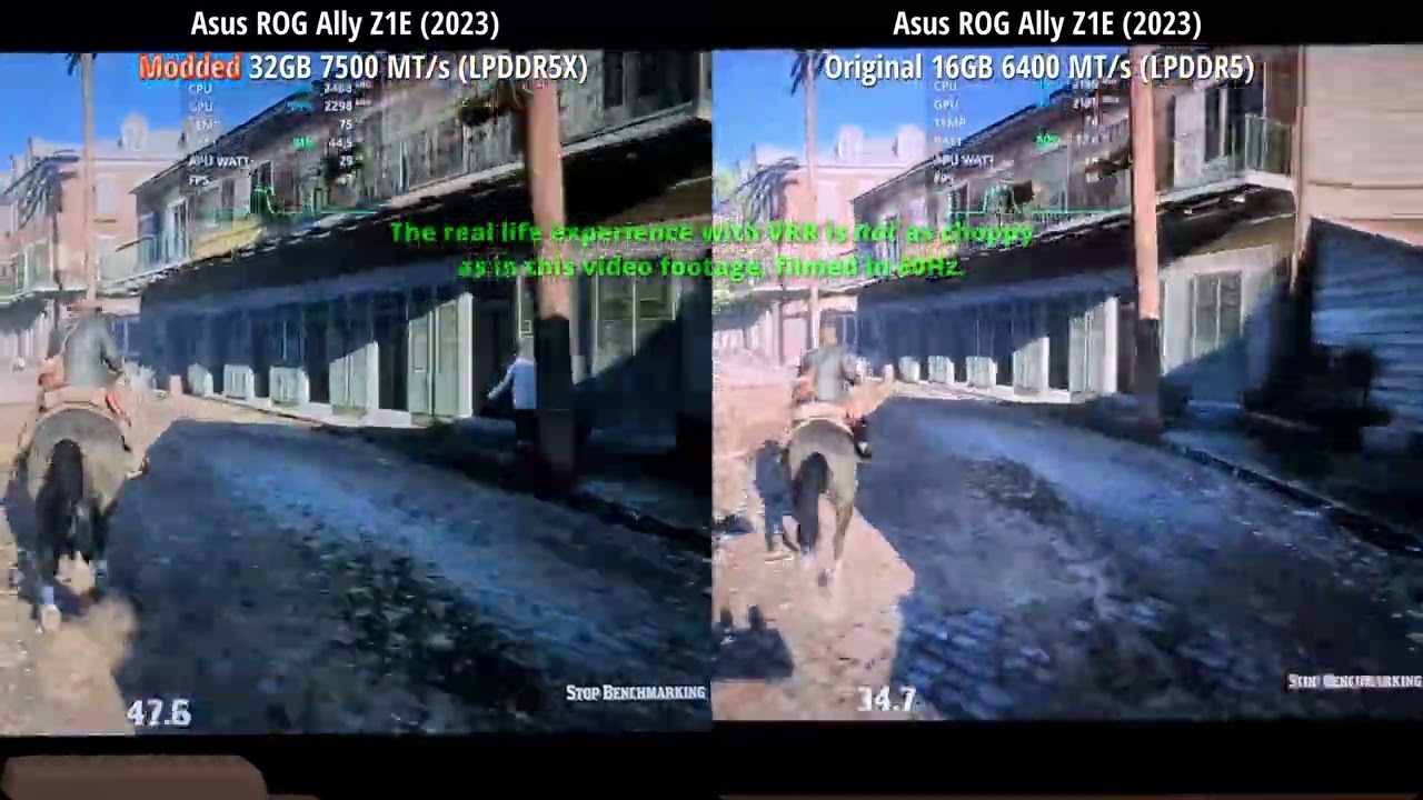 Asus ROG Ally benchmark before and after memory mod 32GB 7500MT/s