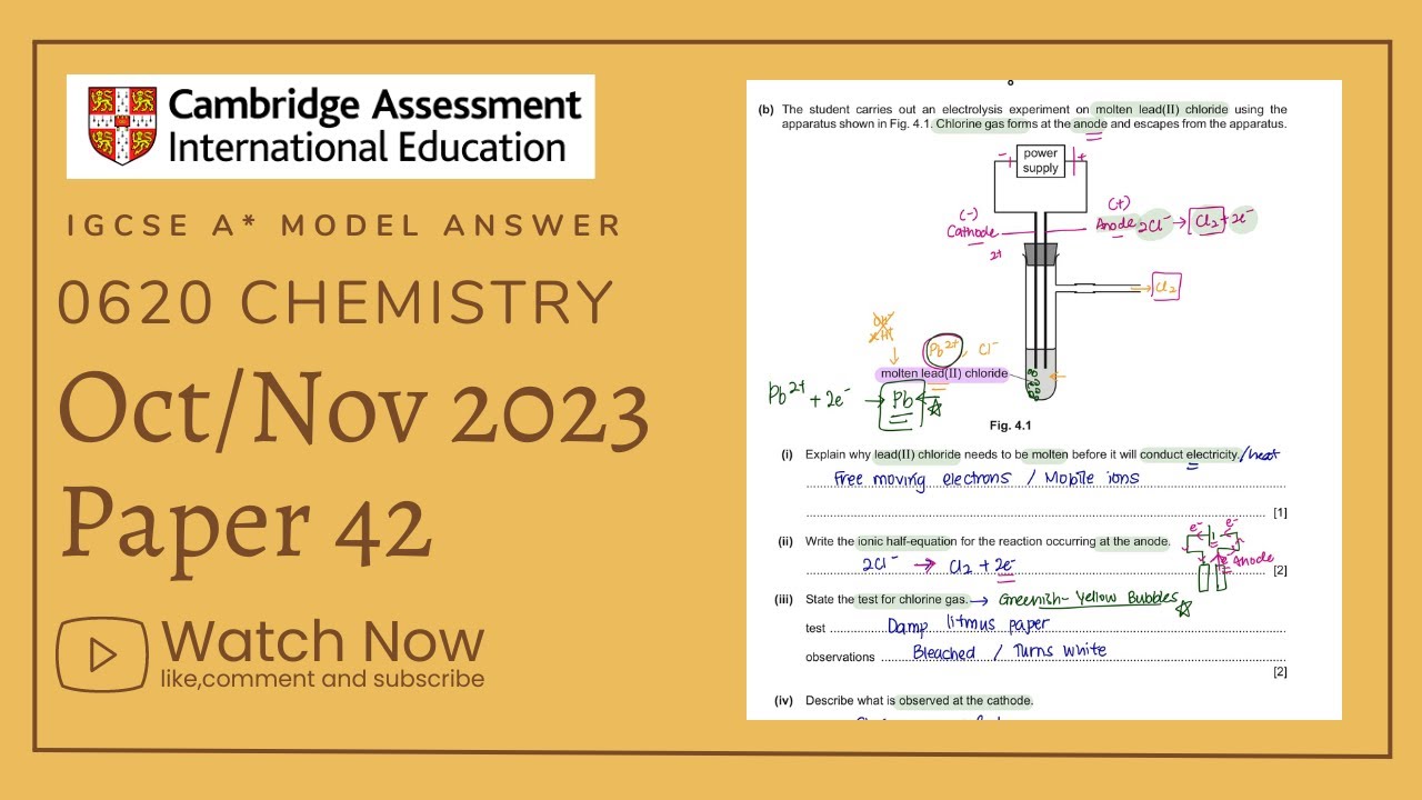 Тест IGCSE по химии №42 - октябрь/ноябрь 2023 г. - 0620/42/O/N/23 (Q1-3) РЕШЕНО