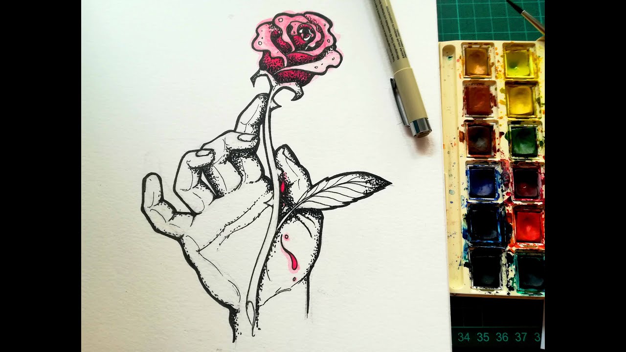 Cómo dibujar una mano y una rosa estilo Tattoo - EICA ALBACETE