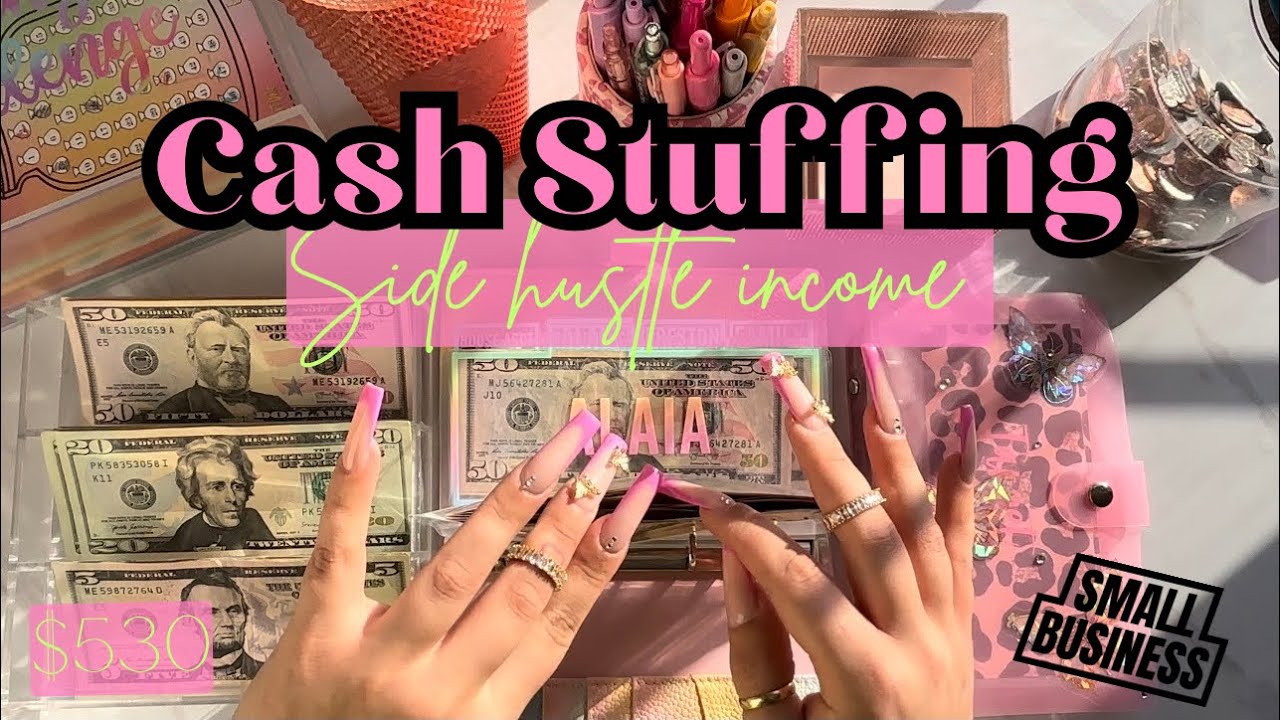 Cash stuffing| SIDE HUSTLE INCOME 💕| $530! Cash stuff with me! #cashstuffing