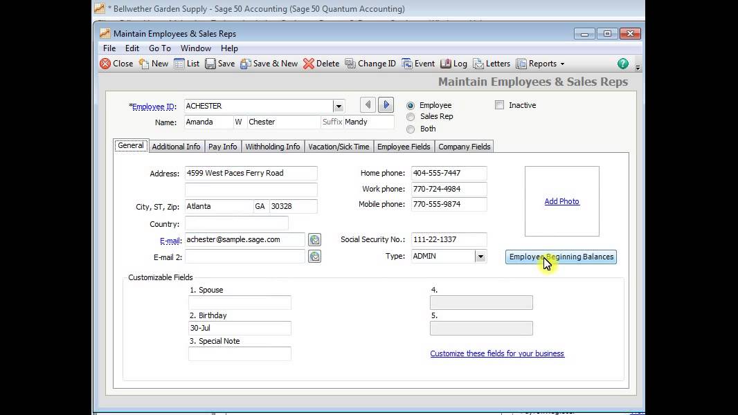 Vacation and Sick Time Tracking in Sage 50