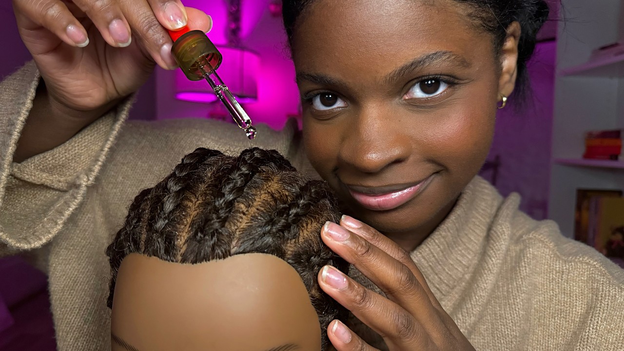 1 Hour ASMR Scalp Oiling, Braiding & Scratching 🌿✨ (parting sounds, whispering, hair tools)
