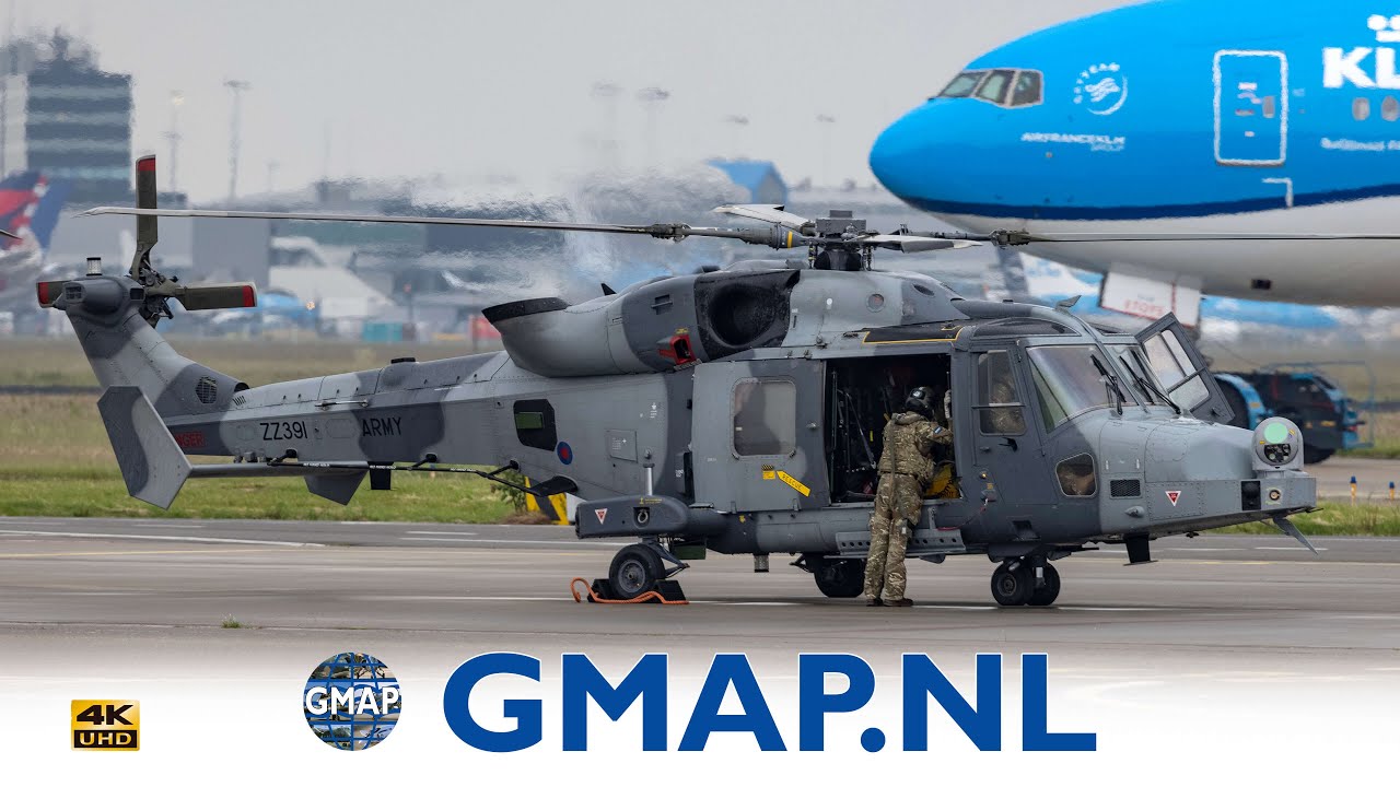 Army Air Corps Wildcat helicopters startup and depart Schiphol airport