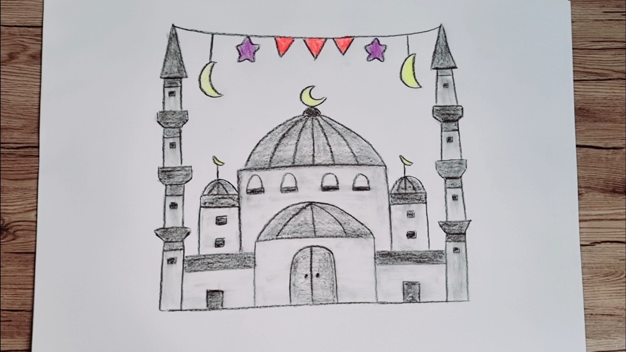 رسم رمضان/رسومات رمضانية/رسم مسجد/رسم سهل/تعليم الرسم