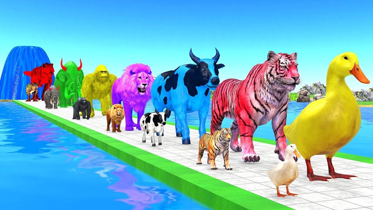 Long Slide Game With Cow Elephant Gorilla Hippopotamus Tiger 3d Animal Game Funny 3d Animals