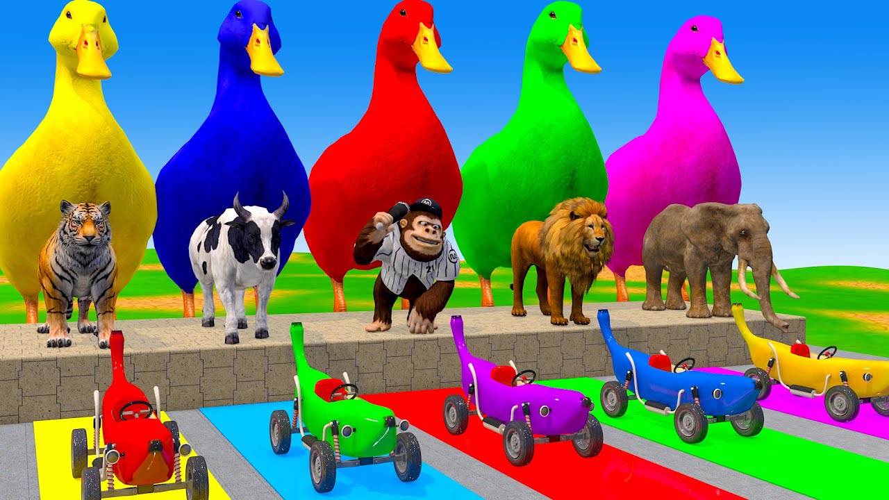 Long Slide Game With Cow Elephant Gorilla Hippopotamus Tiger 3d Animal Game Funny 3d Animals