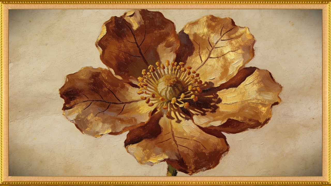 Single Flower Painting | 4K Golden Frame TV Art | Warm Vintage Gallery | 4K Smart TV Art | 2 Hours