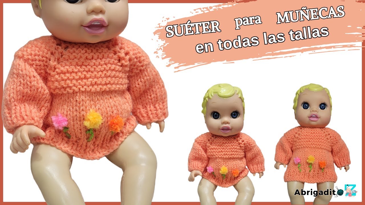 Ropas para muñecas a Dos Agujas – Suéter a Palitos con Adorno de Flores en Todas las Tallas
