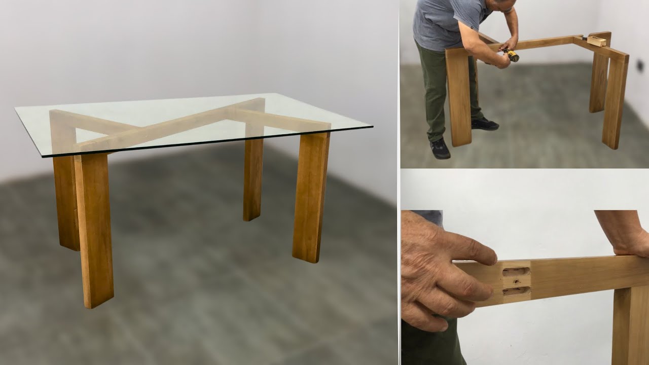 Mesa moderna de madera con tapa de vidrio Muy bonita para el hogar