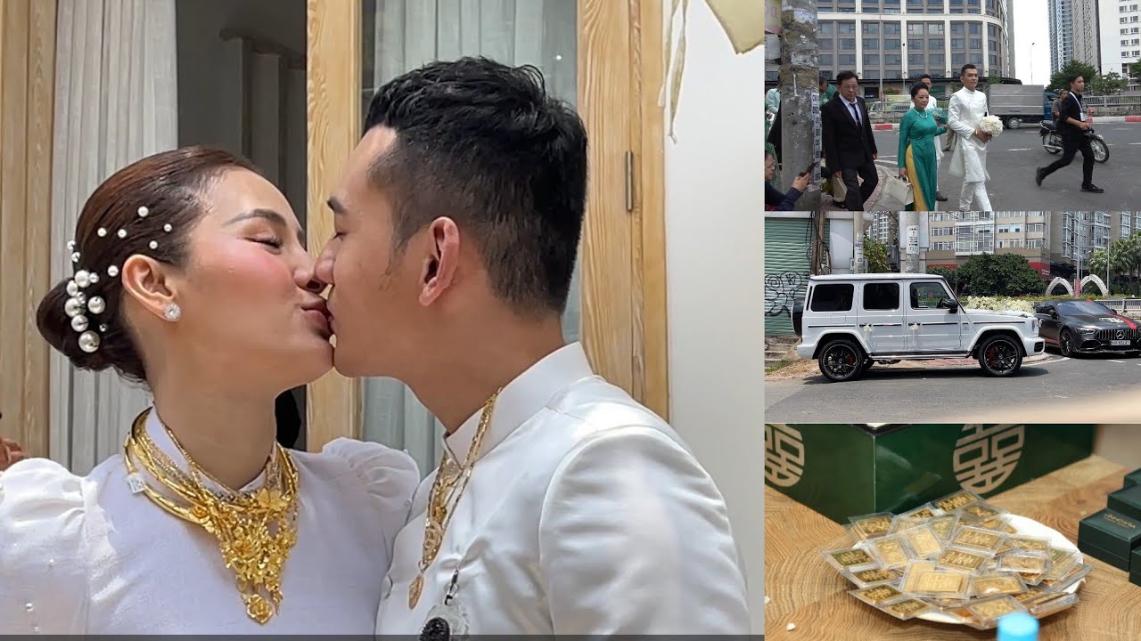 Đám cưới Phương Trinh Jolie :Chú rể mượn siêu xe G63 chở 88 cây vàng, uống cạn chai rượu để rước dâu