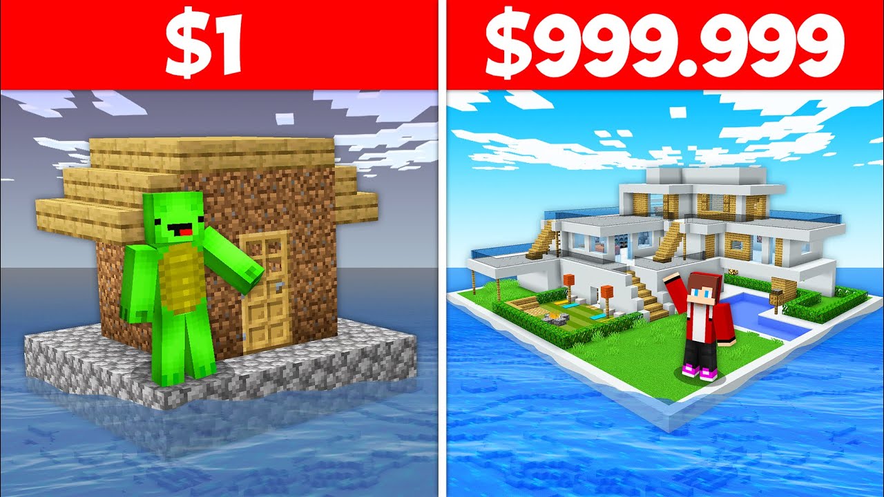 JJ and Mikey $1 vs $99999 BUILD CHALLENGE Water House in Minecraft - Maizen