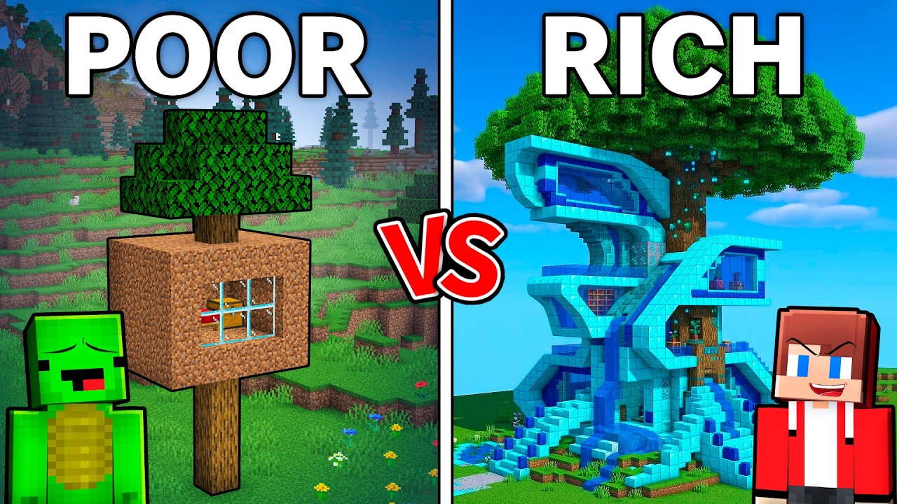 JJ and Mikey : POOR vs RICH Treehouse Battle - Maizen in Minecraft ! (Maizen)