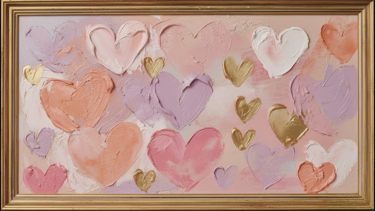 Romantic Valentine Hearts Art ✨ Gold Pink and Purple Hearts Love Painting | Free TV Background