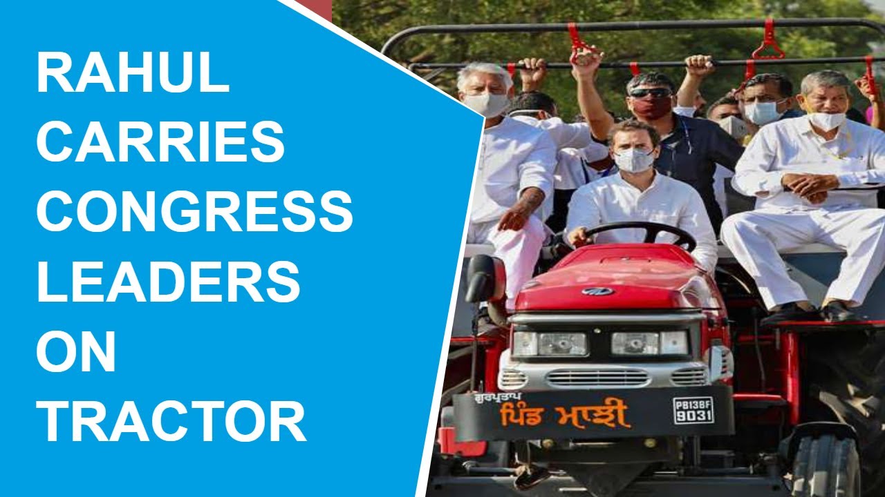Rahul Gandhi drives tractor during tractor rally in Haryana