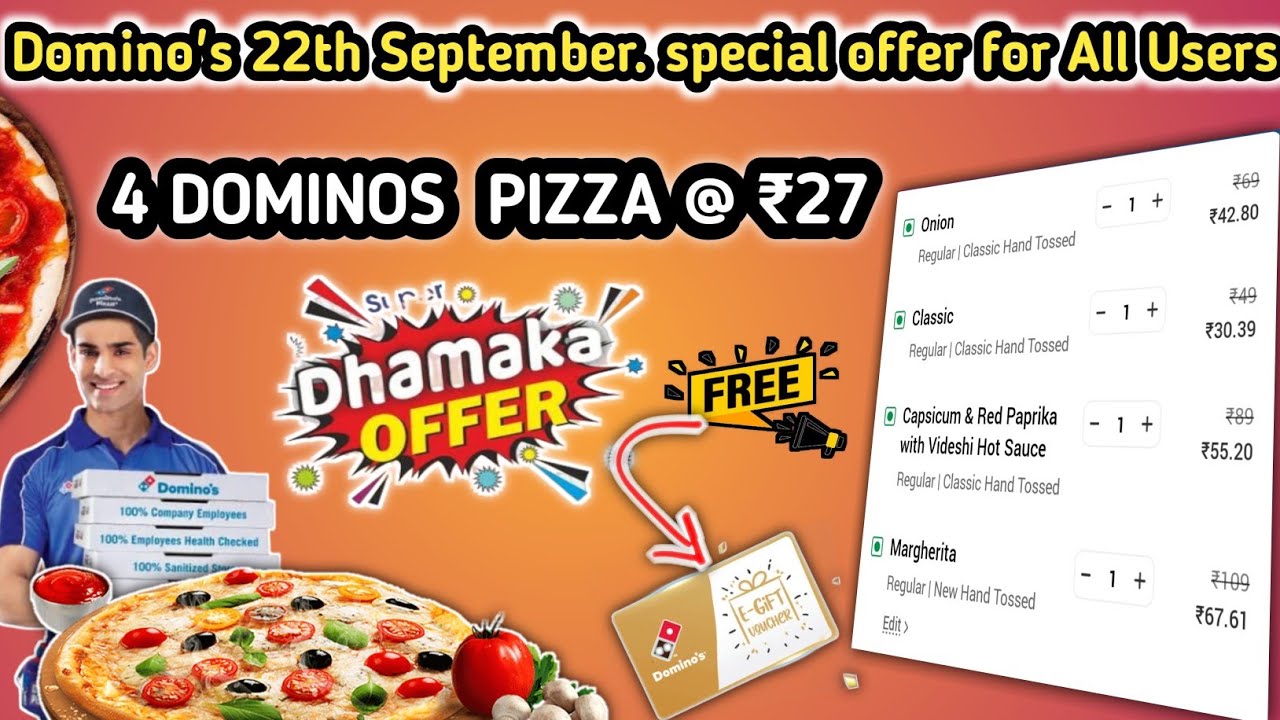 4 DOMINOS PIZZA in ₹27 मे😋|dominos coupon code today|Domino's Pizza offer|dominos pizza offers today